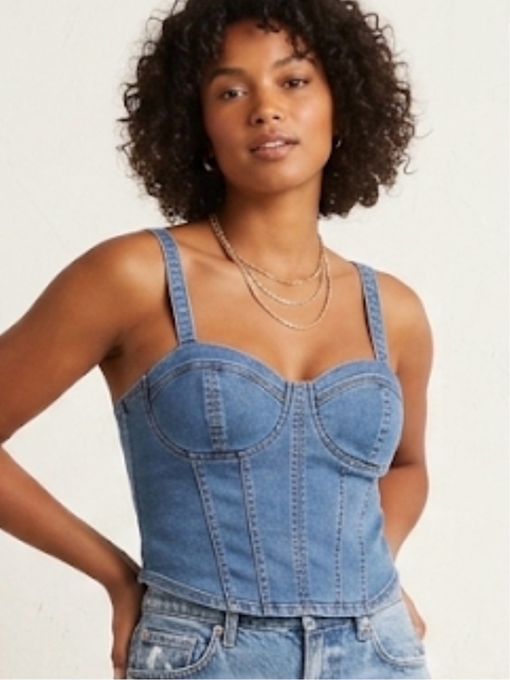 No Boundaries Light Blue Denim Corset Tank Size Large